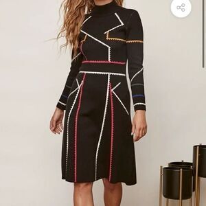 Epik Knit Midi A-Line Dress Long Sleeves Mock Neck Soft‎ Women Medium Black